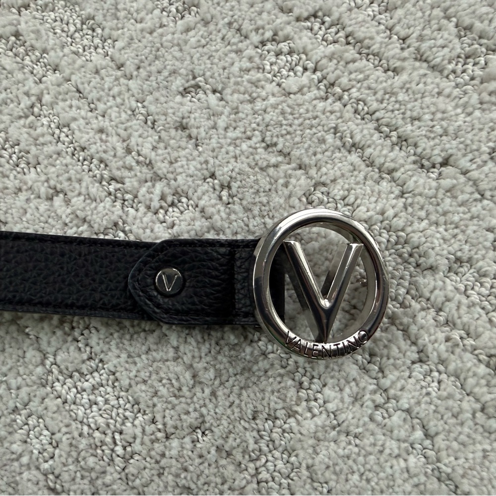 Valentino Black Belt with Silver Logo Buckle